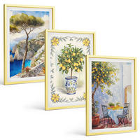 BILDER SET 3er Set - 40x60 cm Goldrahmen - Blick auf das Meer aus Zitronenbäumen - Goldfarben, Kunststoff (40/60cm) - TULUP
