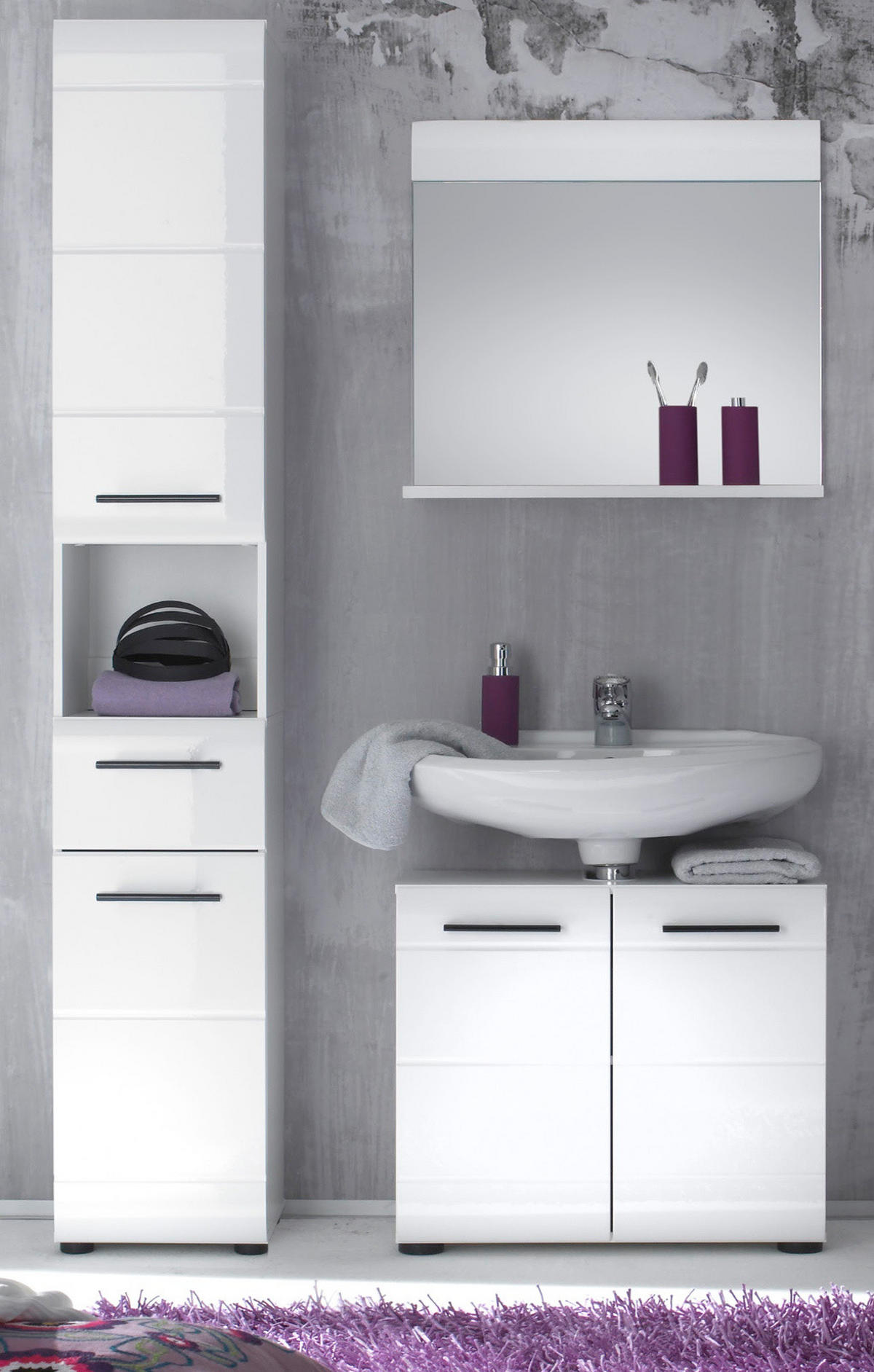 WASCHBECKENUNTERSCHRANK weiß Hochglanz, Badschrank 60 x 56 cm - Weiß Hochglanz/Schwarz, Holzwerkstoff/Kunststoff (31/56/60cm) - Top.Furn