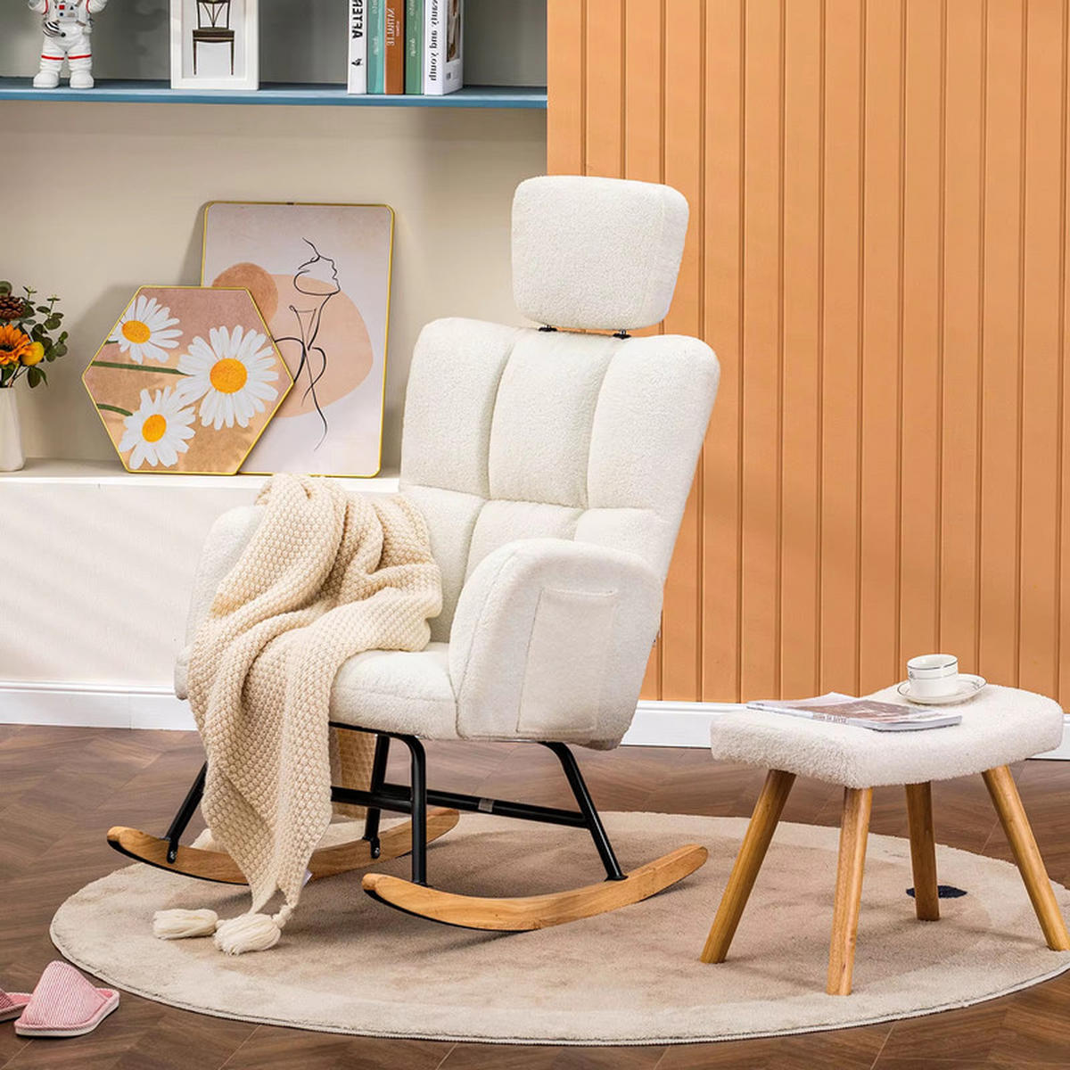 SCHAUKELSTUHL mit Hocker Beige - Beige, Textil (51/91/57cm) - Coonoor