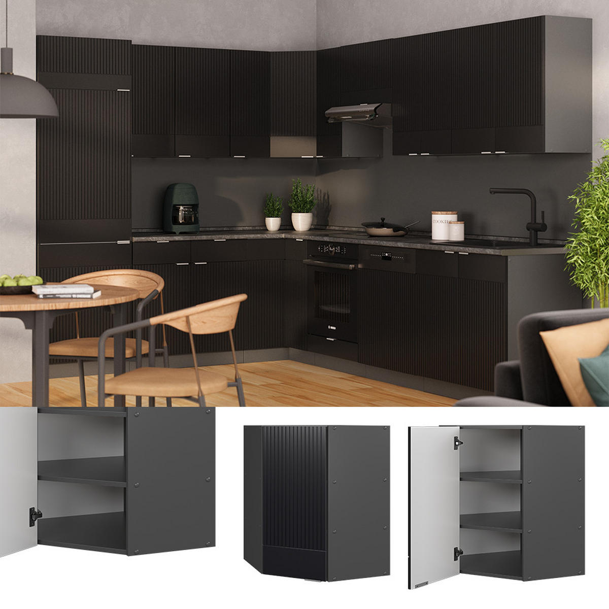 KUCHYŇSKÉ SKŘÍŇKY Fame-Line, černé pruhy, 57 cm - černá/antracitová, kompozitní dřevo (57/72/34.1cm) - Vicco