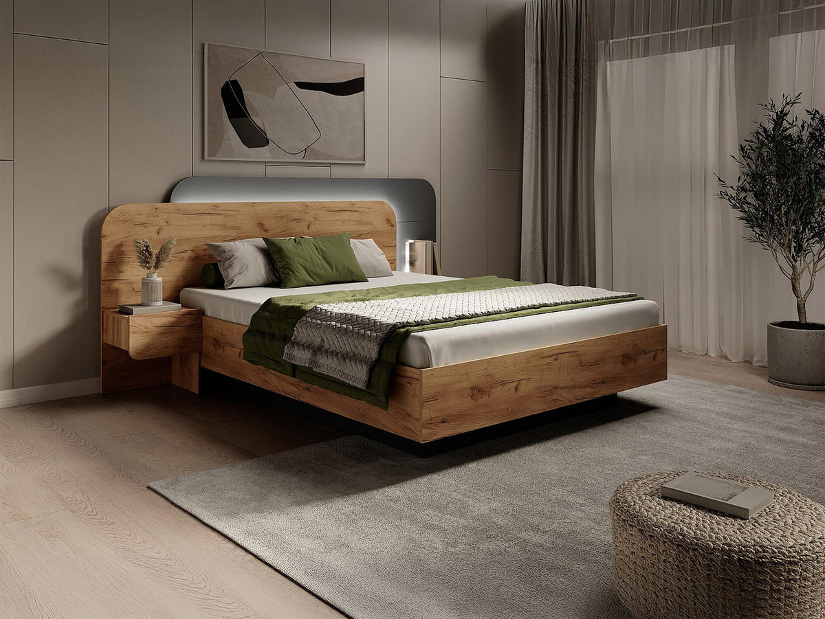 BETT mit Bettkasten - 2 Personen - holz - anthrazitgrau, naturfarben hell Desado - Anthrazit/Naturfarben, Holz (160/200cm) - Vente-Unique