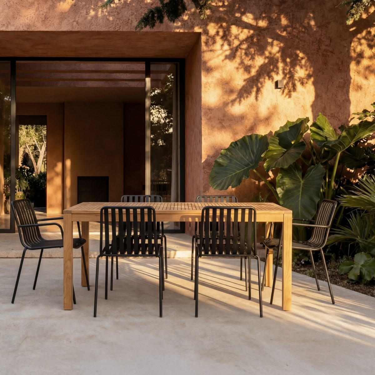 GARTENMÖBEL-SET 7-tlg Téo Schwarz aus Teak - Schwarz, Holz - Tikamoon