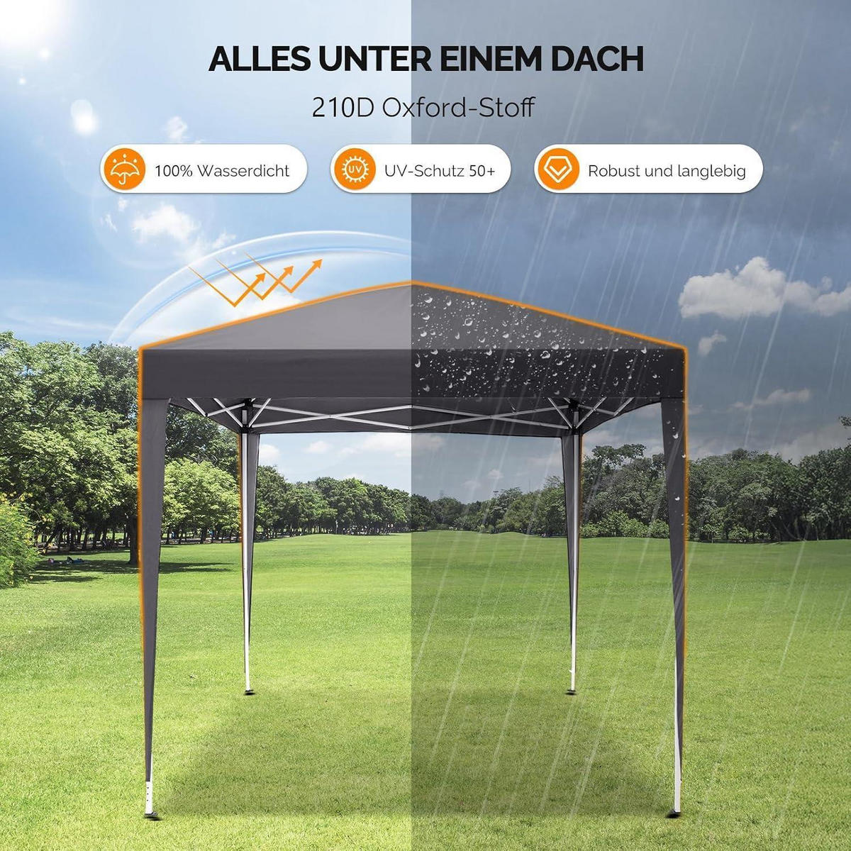 FALTPAVILLON 3x3m mit 4 Seitenteilen, höhenverstellbar in anthrazit - Anthrazit, Metall (300/260/300cm)