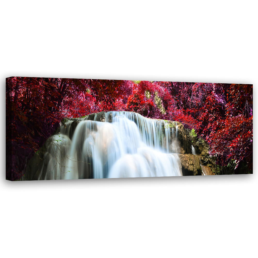 WANDBILD wasserfall natur rot - Pink, Textil (90/30cm) - Feeby