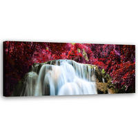 WANDBILD wasserfall natur rot - Pink, Textil (90/30cm) - Feeby