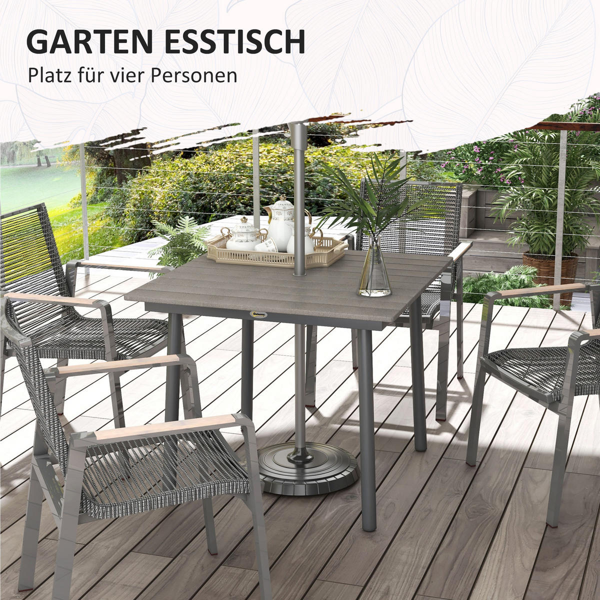 GARTENTISCH, Dunkelgrau, Aluminium - Dunkelgrau, Kunststoff/Metall (90/90/75cm) - Outsunny