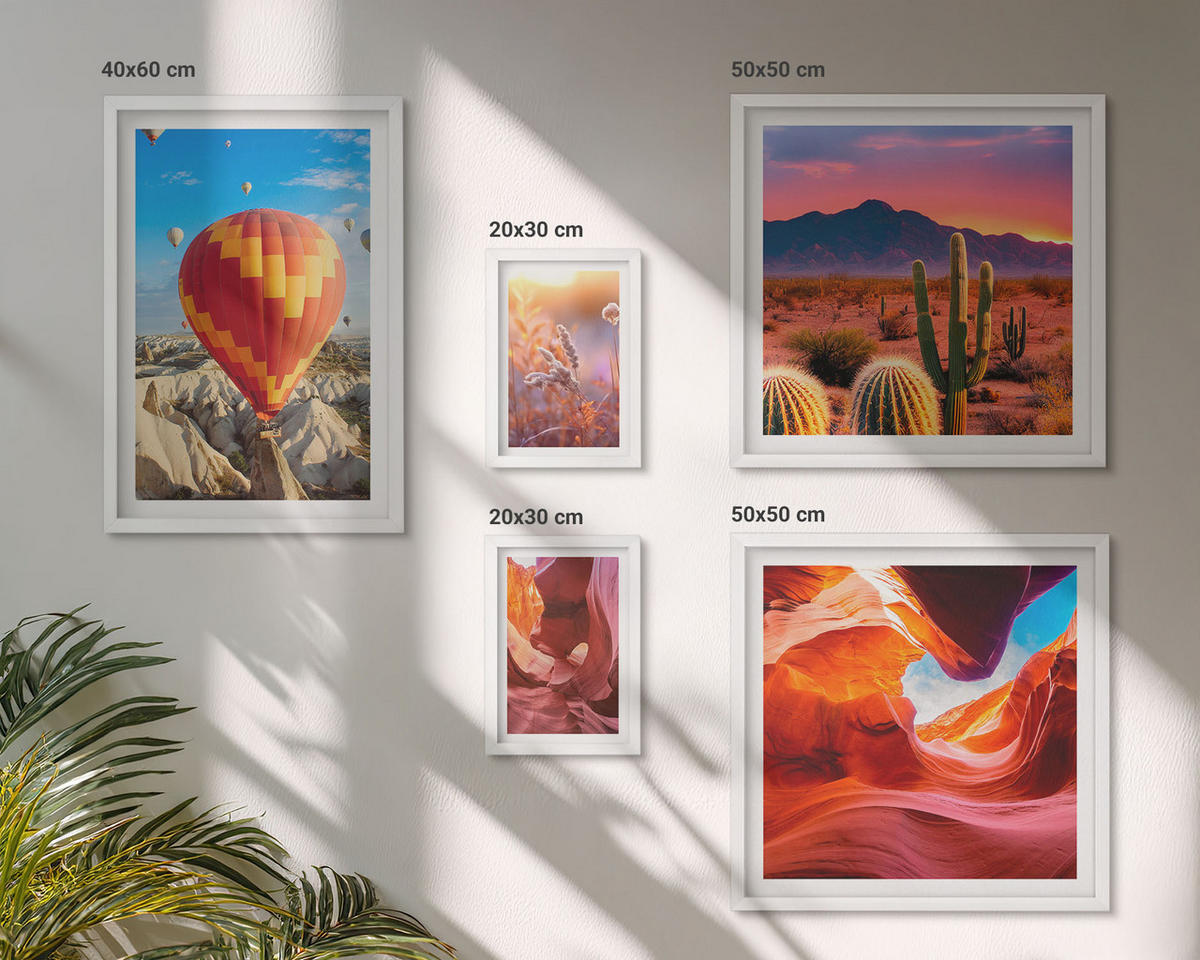 BILDER SET 5er Set - 50x50 cm & 20x30 cm & 40x60 cm Weißer Rahmen - Landschaften von Wüstenschluchten - Weiß, Kunststoff (40/60cm) - TULUP