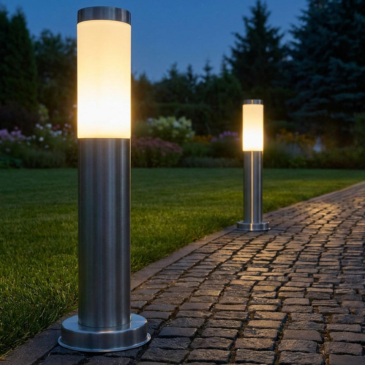 LED WEGELEUCHTE Silber Aluminium 2er Set - Silberfarben, Kunststoff (7.8/7.8/45cm) - Globo Lighting