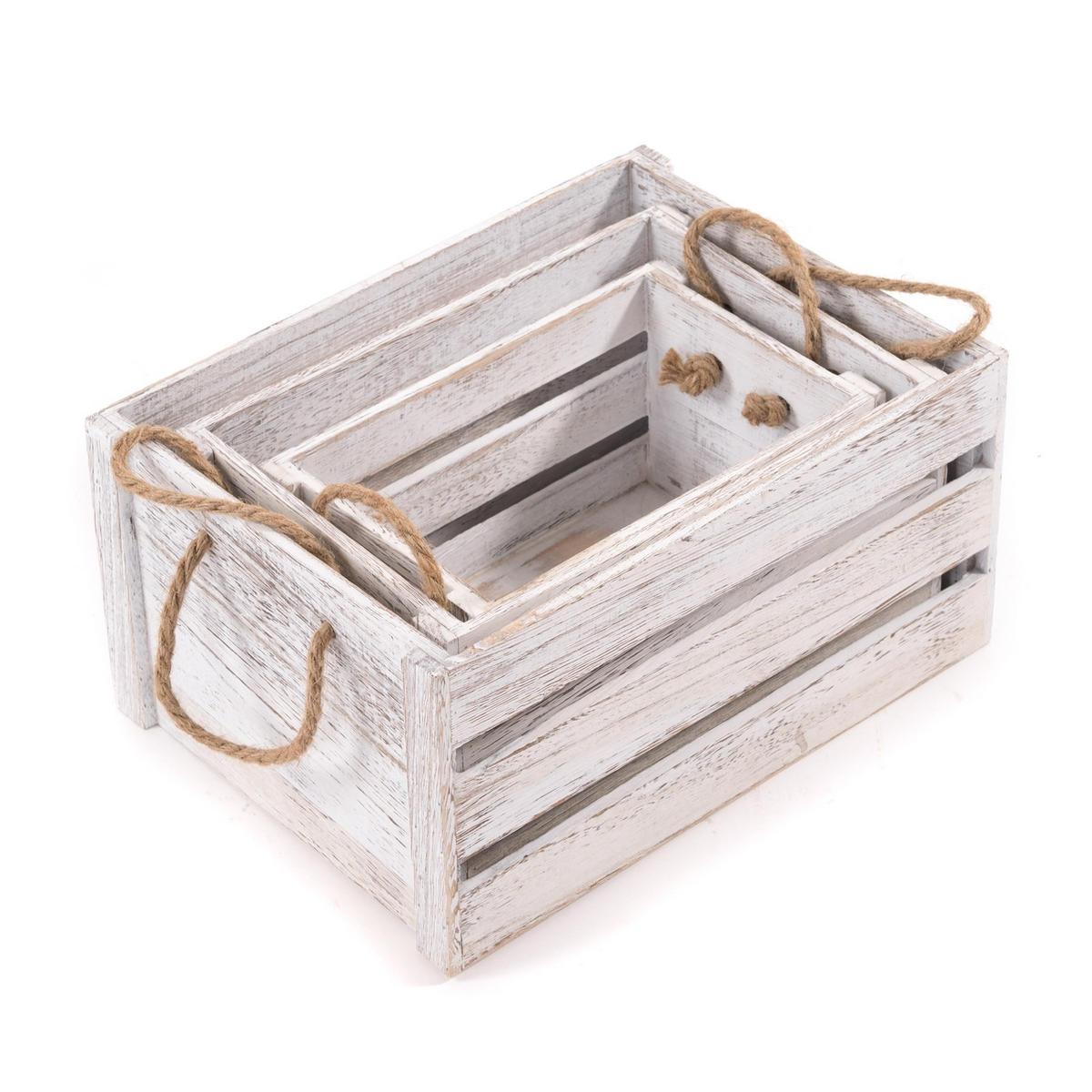 HOLZKISTEN-SET Country 3-tlg Massivholz, verschiedene Größen weiß - Naturfarben, Holz (26/18/36cm) - DESIGN DELIGHTS