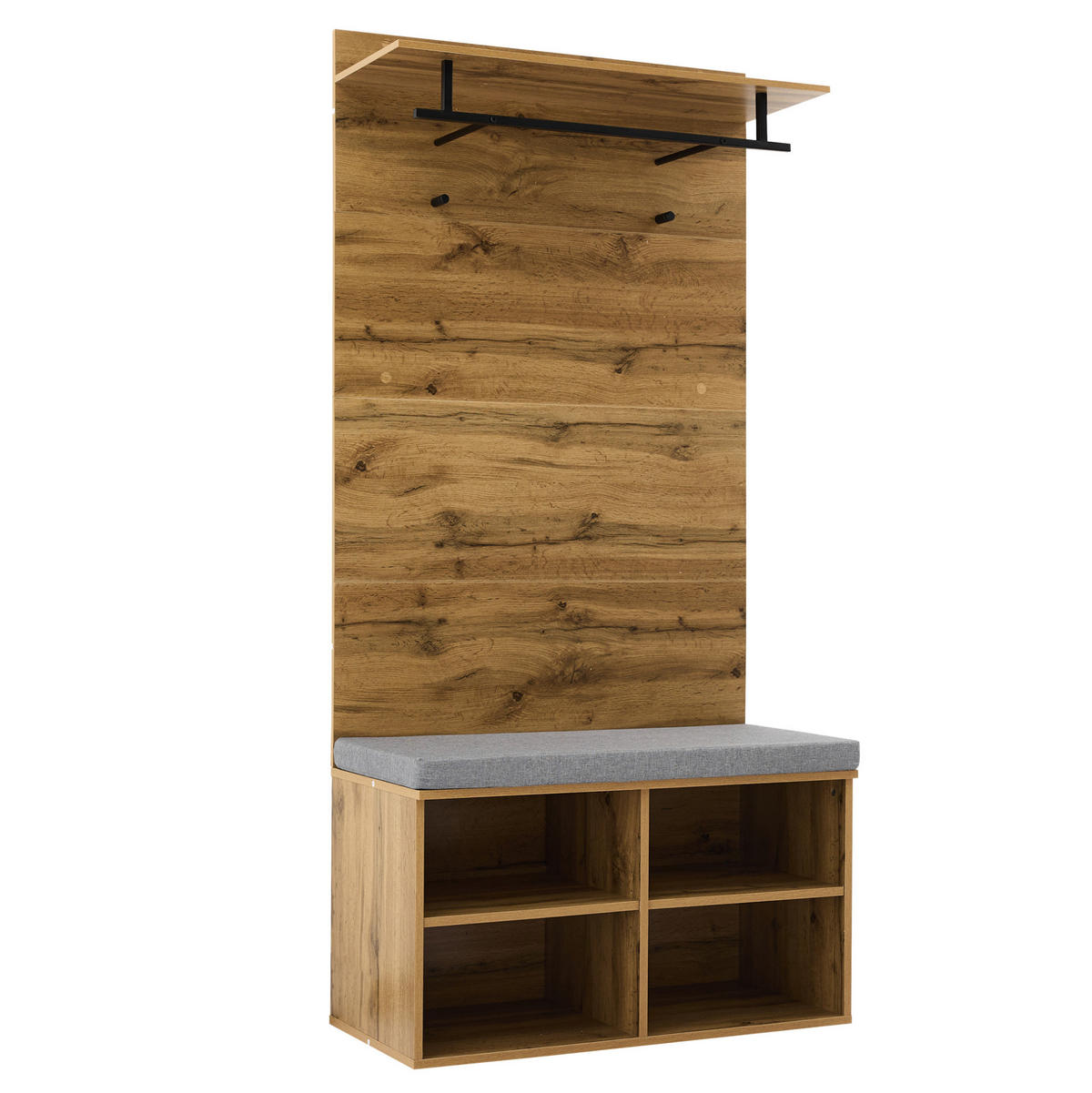 GARDEROBENSET 84/35/175 cm aus Spanplatte mit Schuhbank, verstellbarem Regal und Kleiderstange, Eichefarben - Eichefarben, Holzwerkstoff (84/175/35cm) - Redom