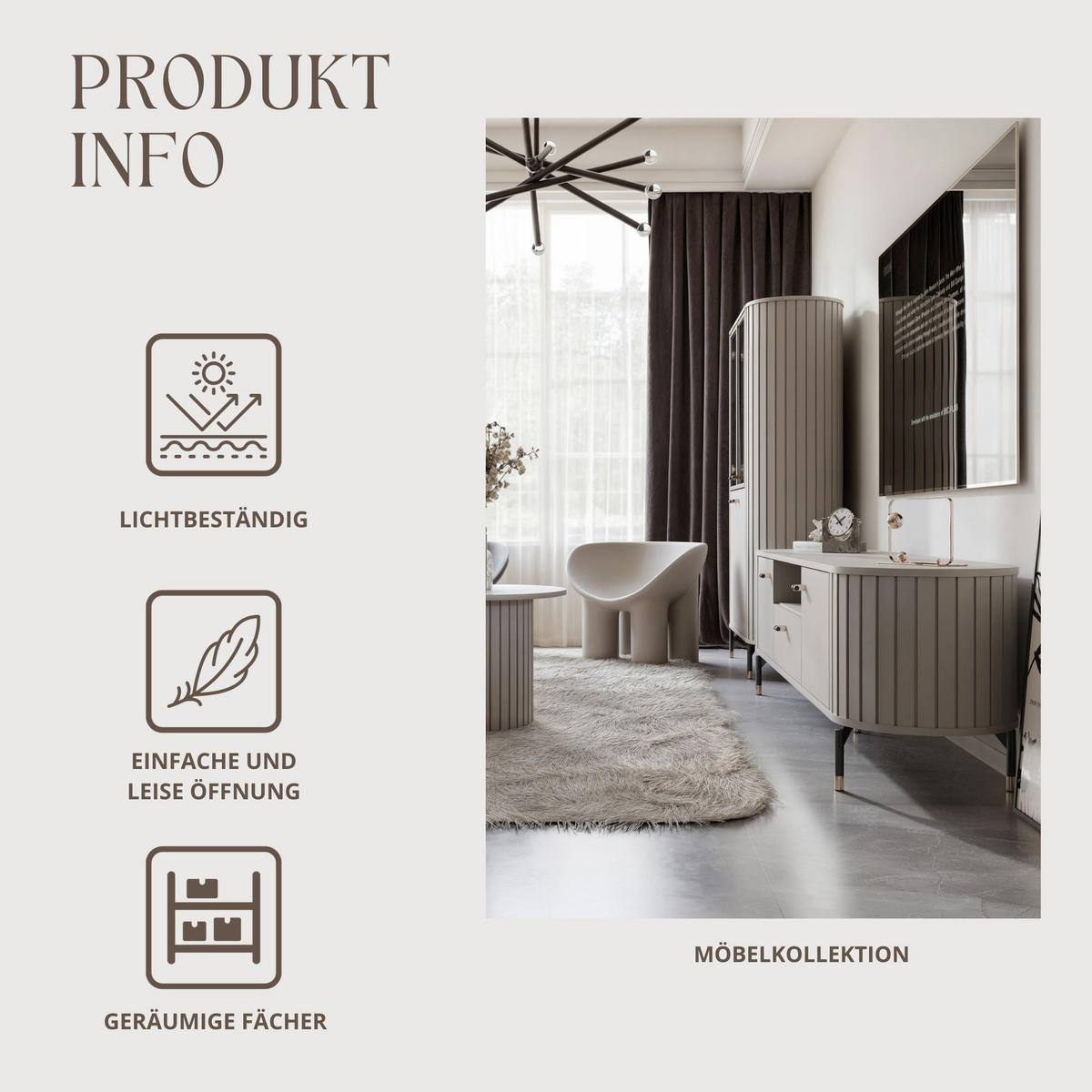 TV-LOWBOARD geriffelt, mit Schublade, Kaschmir - Kaschmir, Holzwerkstoff (180/49/40cm) - Idohome