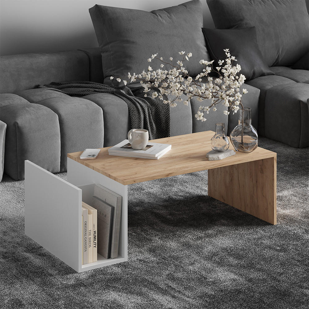 COUCHTISCH Avento Goldkraft Eiche/Weiß 100 x 50 cm - Honigeiche/Weiß, Holzwerkstoff (50/100/32.9cm) - Vicco