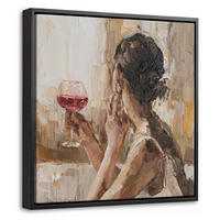 LEINWAND Bilder mit Rahmen - Ölgemälde - Frau - Wein - 20x20 - Hellbraun, Textil (20/20cm) - MuchoWow