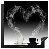 HERABDECKPLATTE - Kaffee - Herz - Schwarz und weiß - Tassen - 58x59 - Weiß, Kunststoff (58/59/0.2cm) - MuchoWow