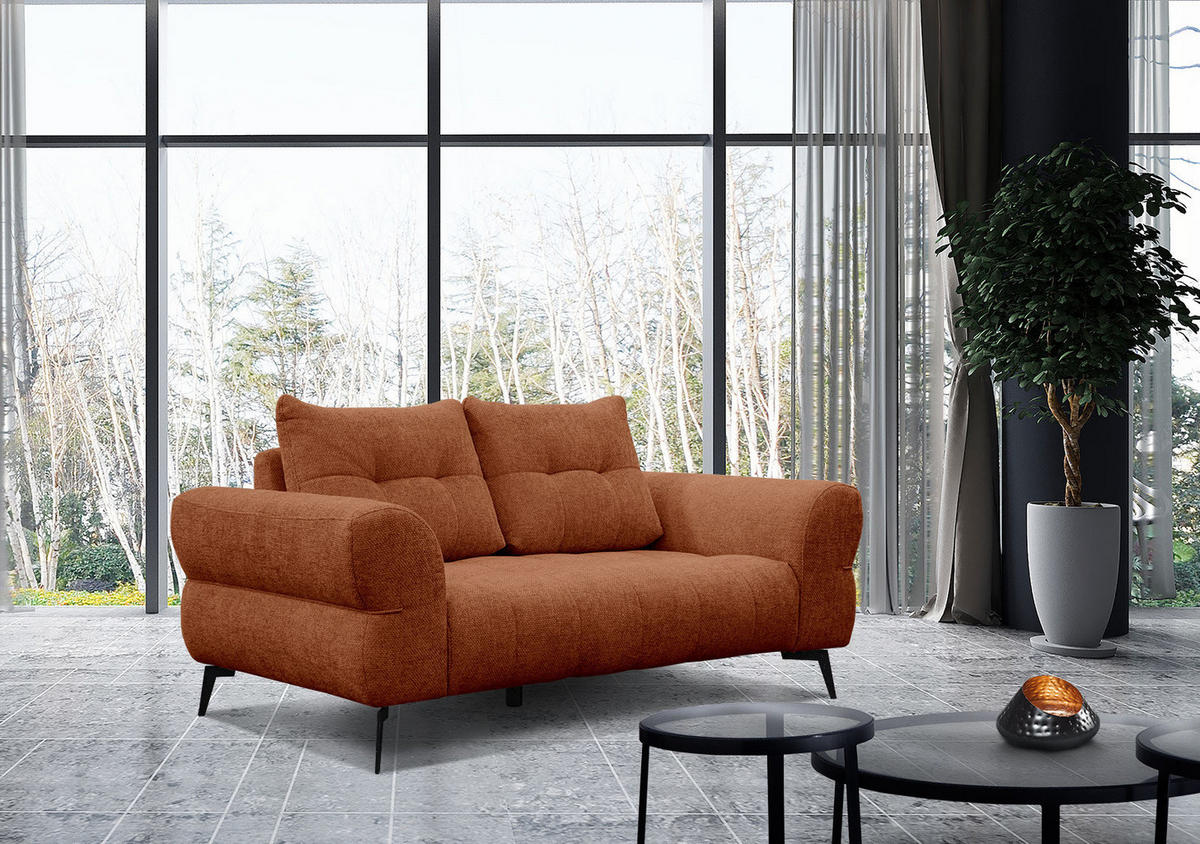 SOFA SALVINI 2-Sitzer, dunkelorange - Dunkelorange/Schwarz, Holzwerkstoff/Textil (176/88/99cm) - Courtois Laville