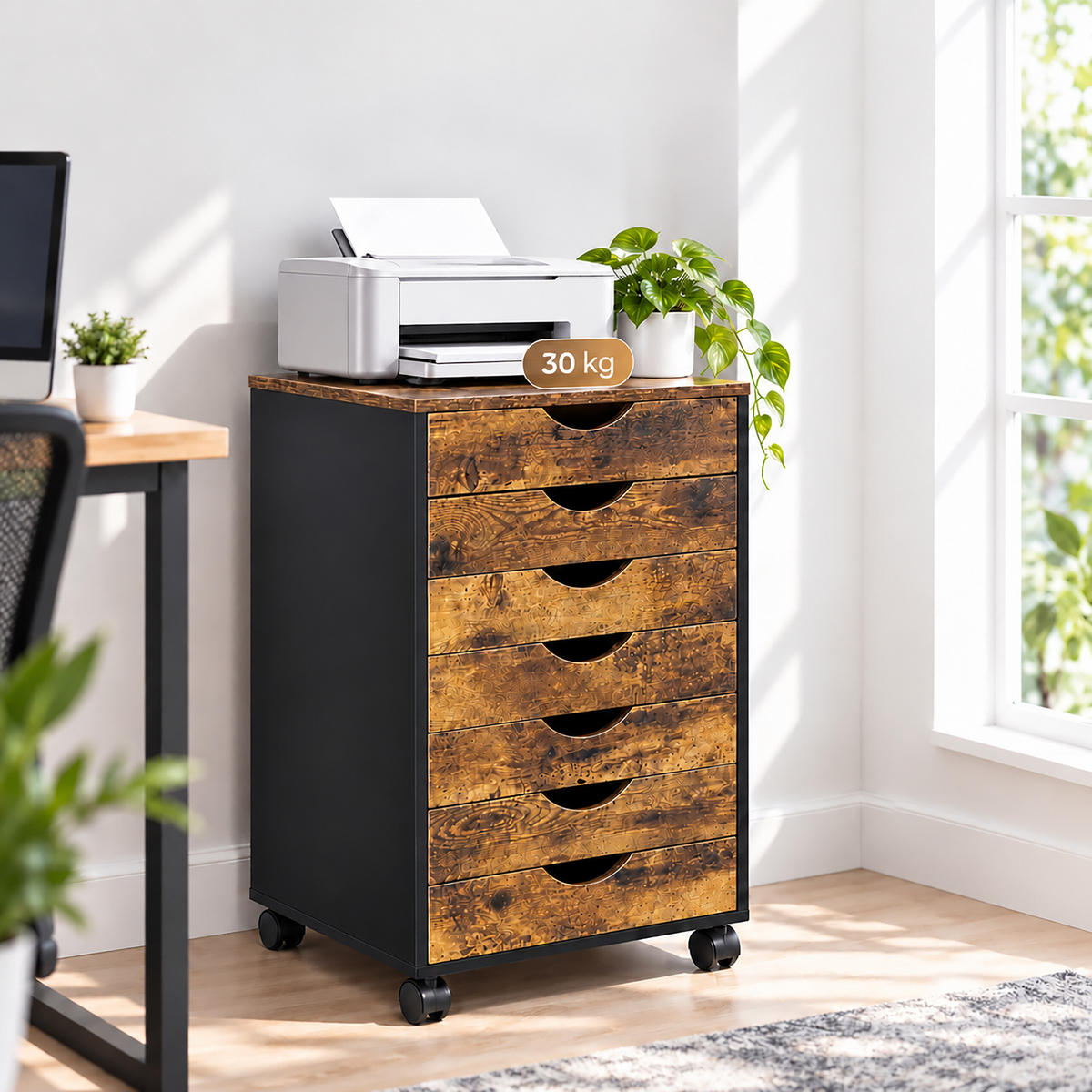 ROLLCONTAINER Industrial-Schwarz 7 Schubladen - Multicolor, Holzwerkstoff/Kunststoff (45/69/40cm) - Relaxdays