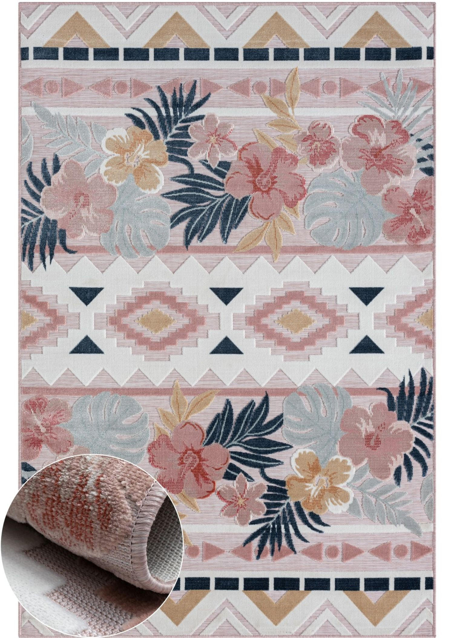 OUTDOORTEPPICH Aurora II Altrosa,Hellgrau,Dunkelblau 80/150 cm - Altrosa, Textil (80/150cm) - My-Rug