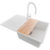 GRANITSPÜLE Kopenhagen, 2-er set Weiß 78/50 cm 1 Becken + Küchenarmatur 38/14 cm + Ablauf-Set + Schneidebrett ab 50er Unterschrank - Chromfarben/Beige, Kunststoff (78/20/50cm) - Primagran