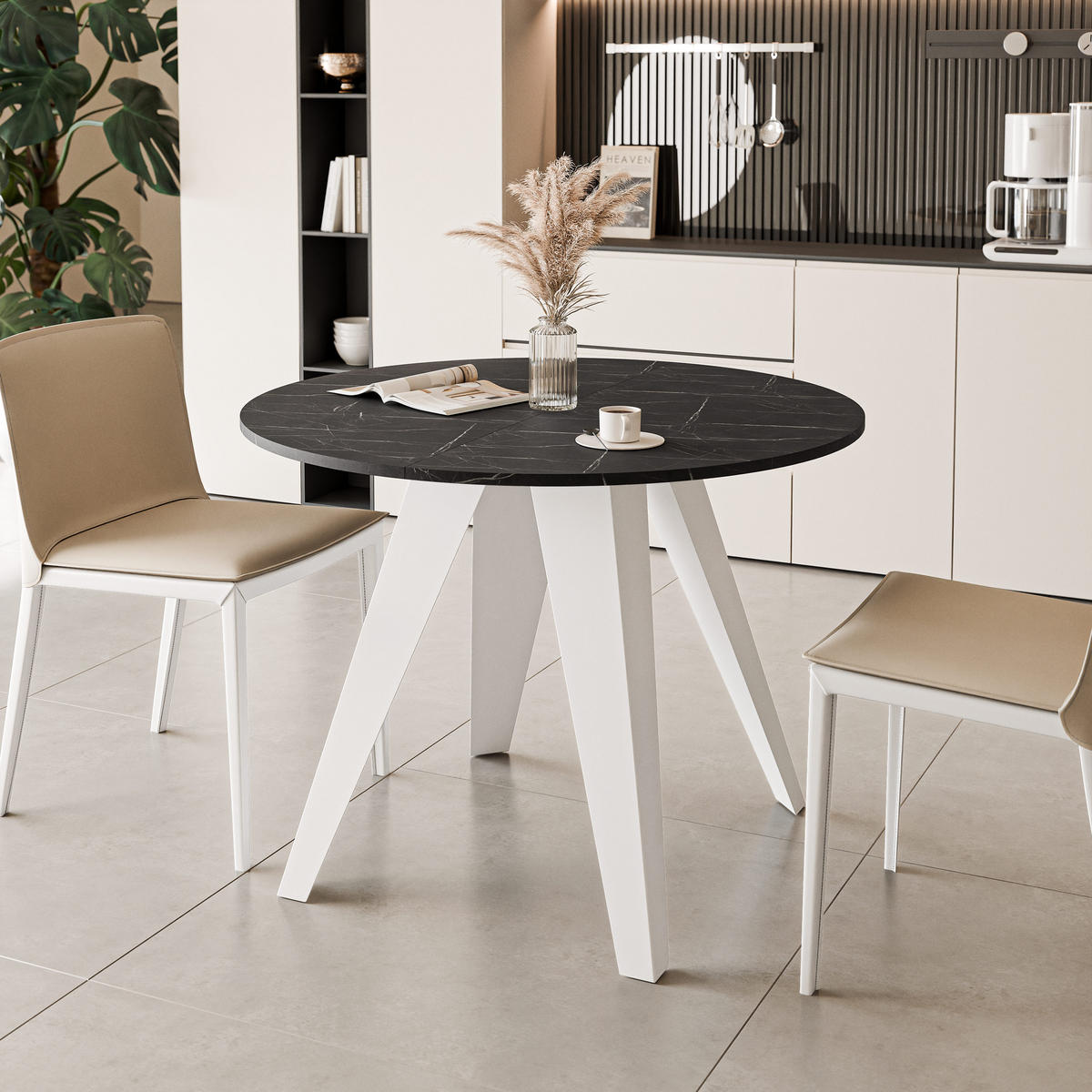 ESSTISCH ausziehbar auf MDF, Schwarz - Schwarz/Weiß, Holzwerkstoff (100/100/76cm) - Idohome