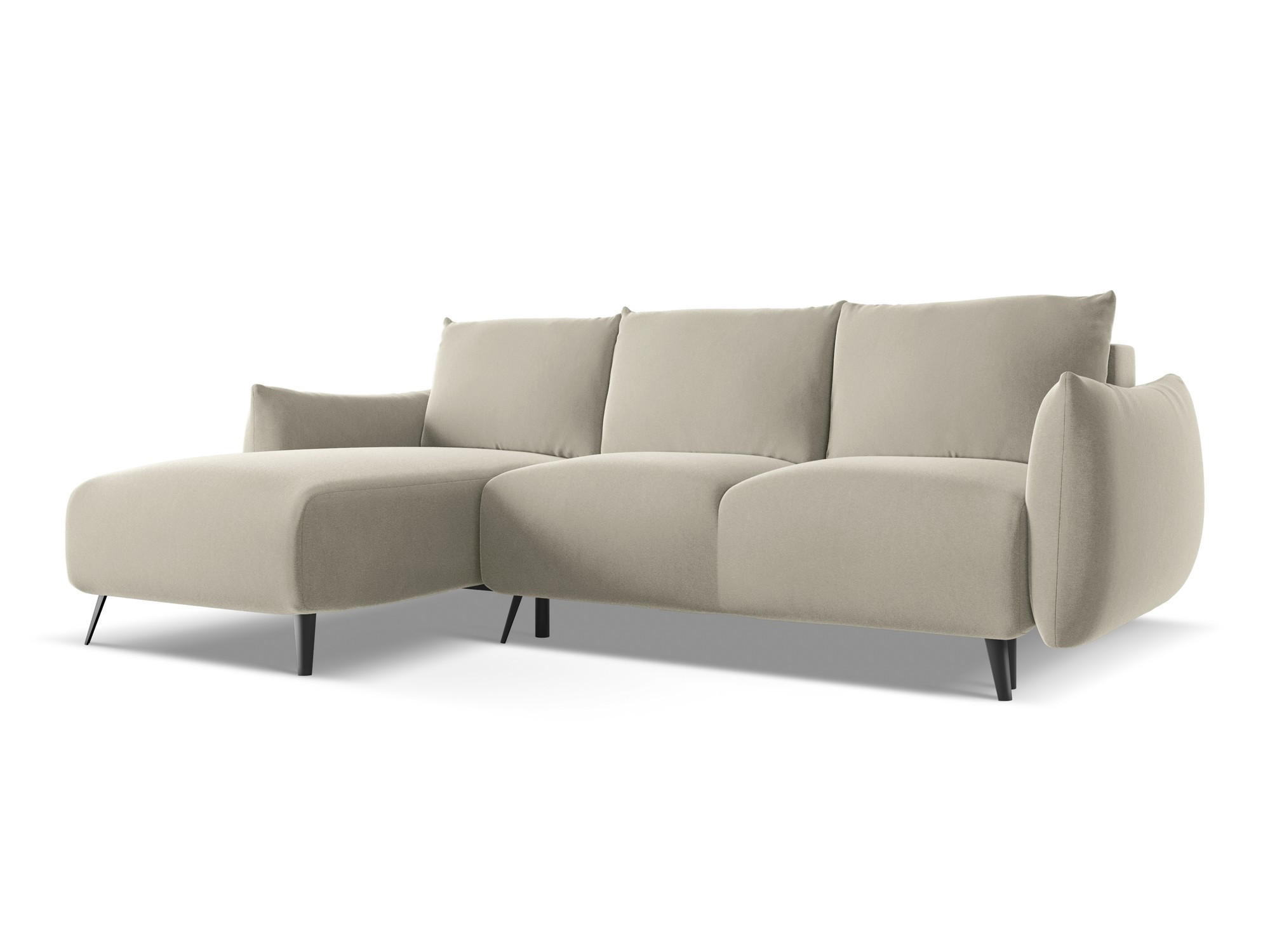 ECKSOFA mit Schlaffunktion Samt Stoff Creme - Perlmutt/Creme, Textil/Metall (162/242cm) - Makamii