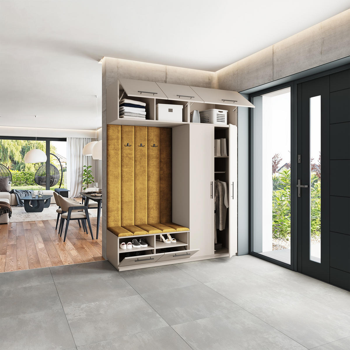 GARDEROBENSCHRANK REMA 180/240/60 cm Modern Garderobe-Set Kaschmir - Kaschmir/Gelb, Holzwerkstoff (180/240/60cm) - MASSENO