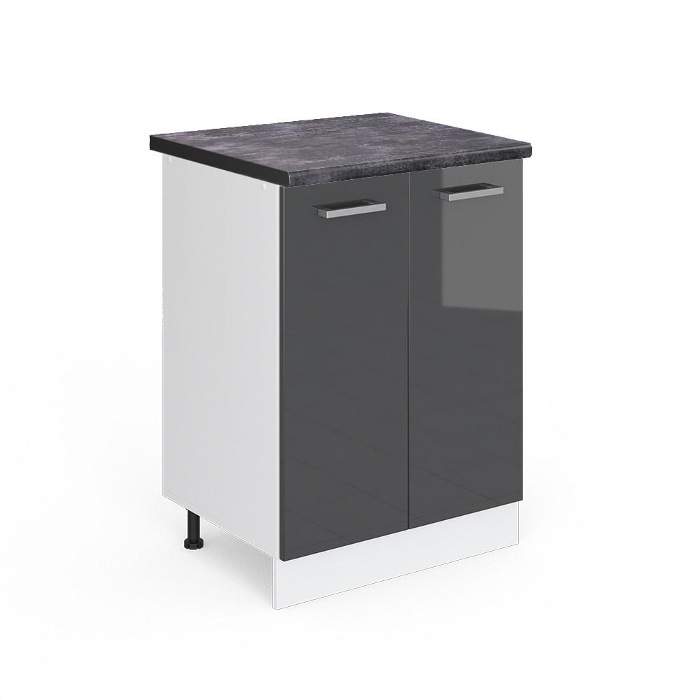 KÜCHENUNTERSCHRANK R-Line Anthrazit Hochglanz 60 cm, AP Anthrazit - Anthrazit/Weiß, Holzwerkstoff (60/81.6/60cm) - Vicco