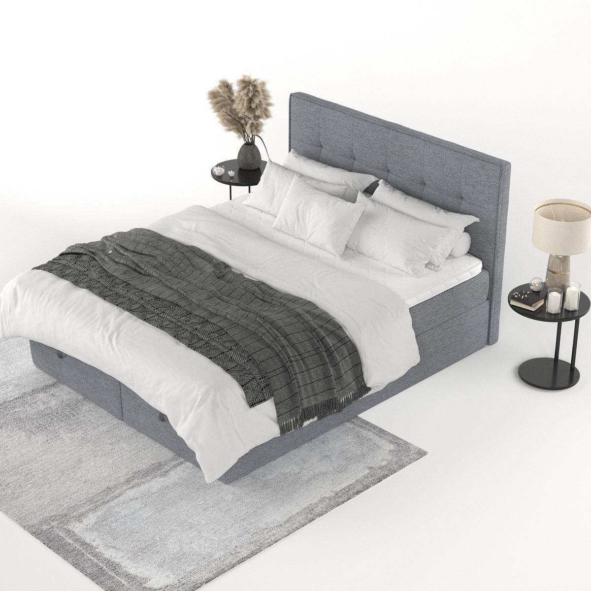 BOXBETT Tivra 200/200 cm Grau im Neve Stoff - Schwarz/Grau, Holz/Holzwerkstoff (200/200cm) - AltaBeds