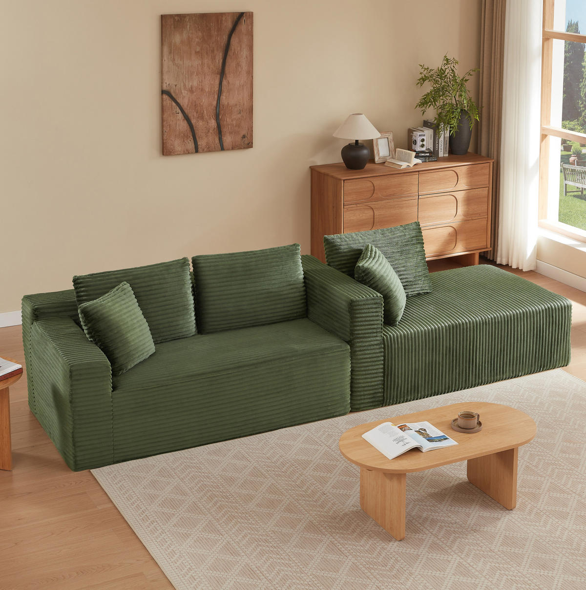 MODULARES Ecksofa aus Schaumstoff und Federkern mit flexibler Stellvariante Grün - Grün, Kunststoff (163/252.5cm) - Modenvie