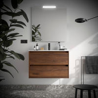 BADEZIMMERMÖBEL NOJA 900 2 Schubladen NUSSBAUM MAYA + Waschtisch + Spiegel - Schwarz, Metall (45/54/90cm) - Salgar
