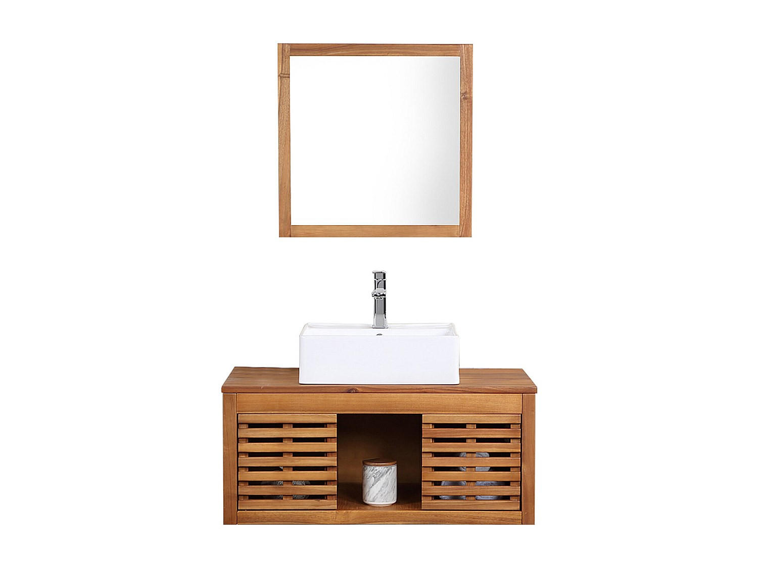 EINZELWASCHTISCH - 90 cm x 50 cm - Keramik, Holz, Platte - Naturfarben Dunkel - PENEBEL - Naturfarben, Keramik/Holz (90/40/50cm) - Vente-Unique