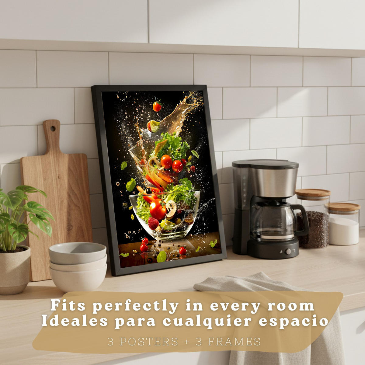 PLAKAT Sada 3 Salát A4 Černý rám - černá, papír (29.7/1/21cm) - Nacnic