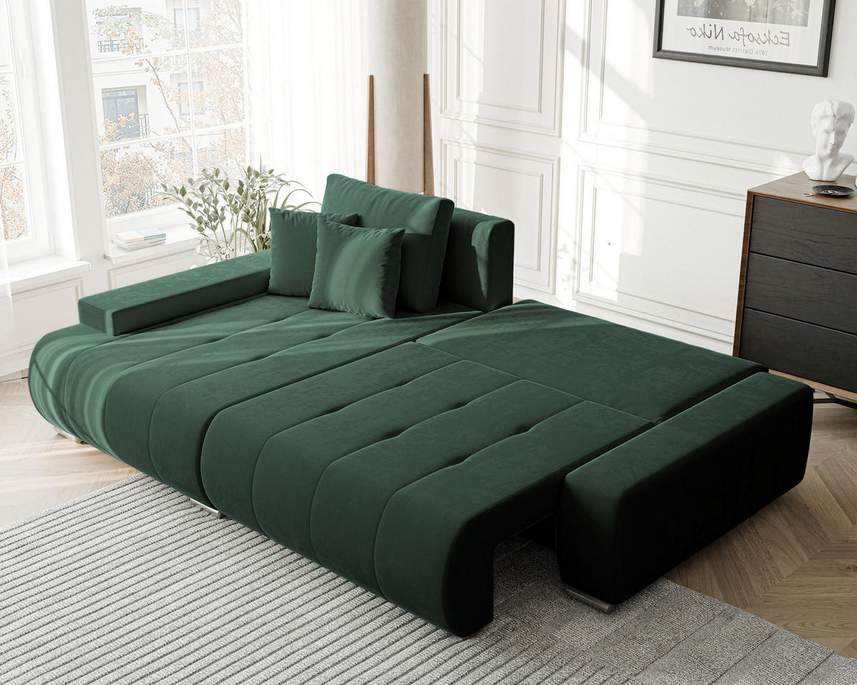 ECKSOFA NIKO Links, mit Schlaffunktion und Bettkasten, Grün - Grün, Textil (227/153cm) - Idohome