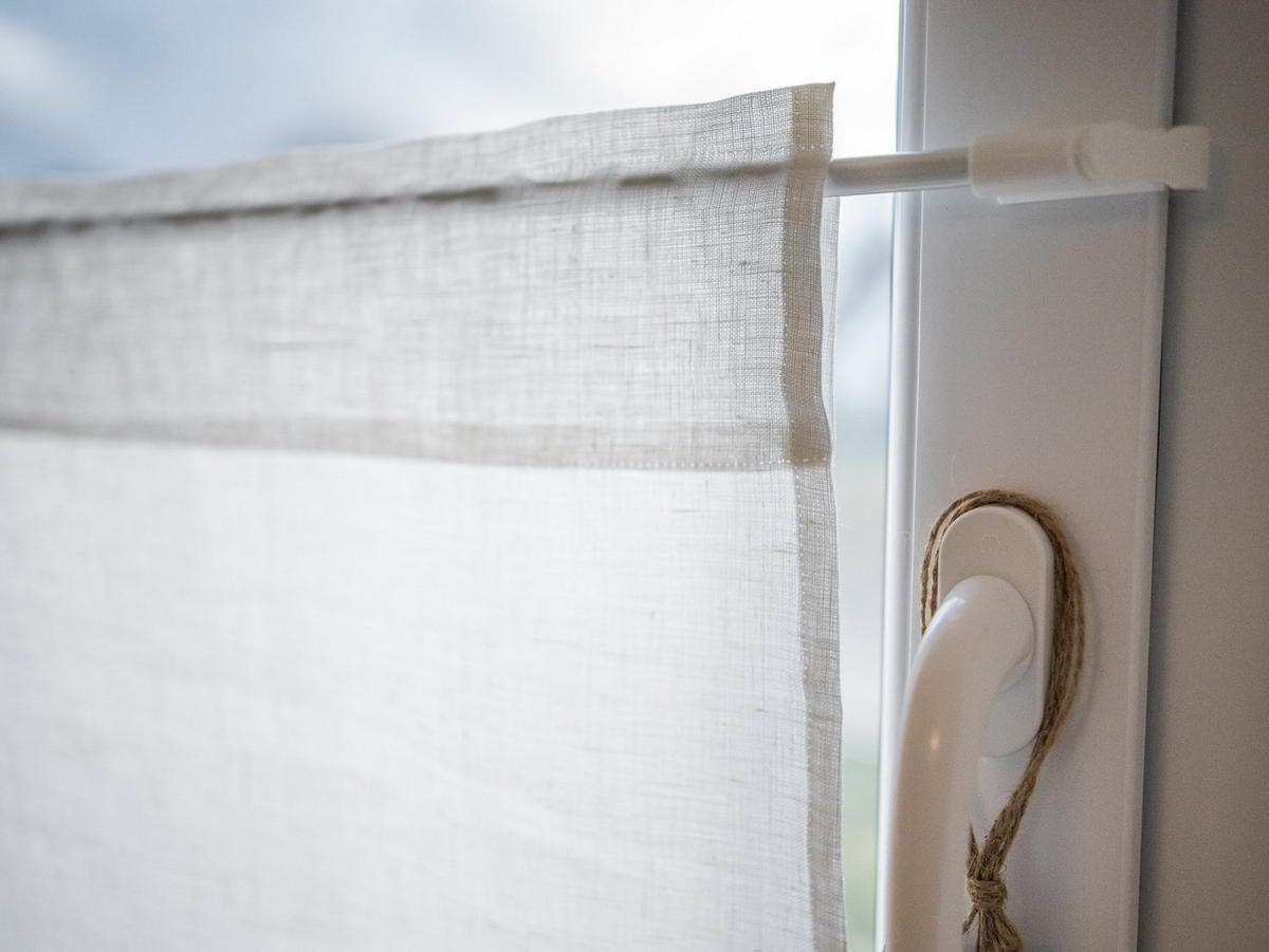 SCHEIBENGARDINE reines Leinen stonewash-weiß 85/45 cm - Weiß, Naturmaterialien (45/85cm) - beties Heimtextil