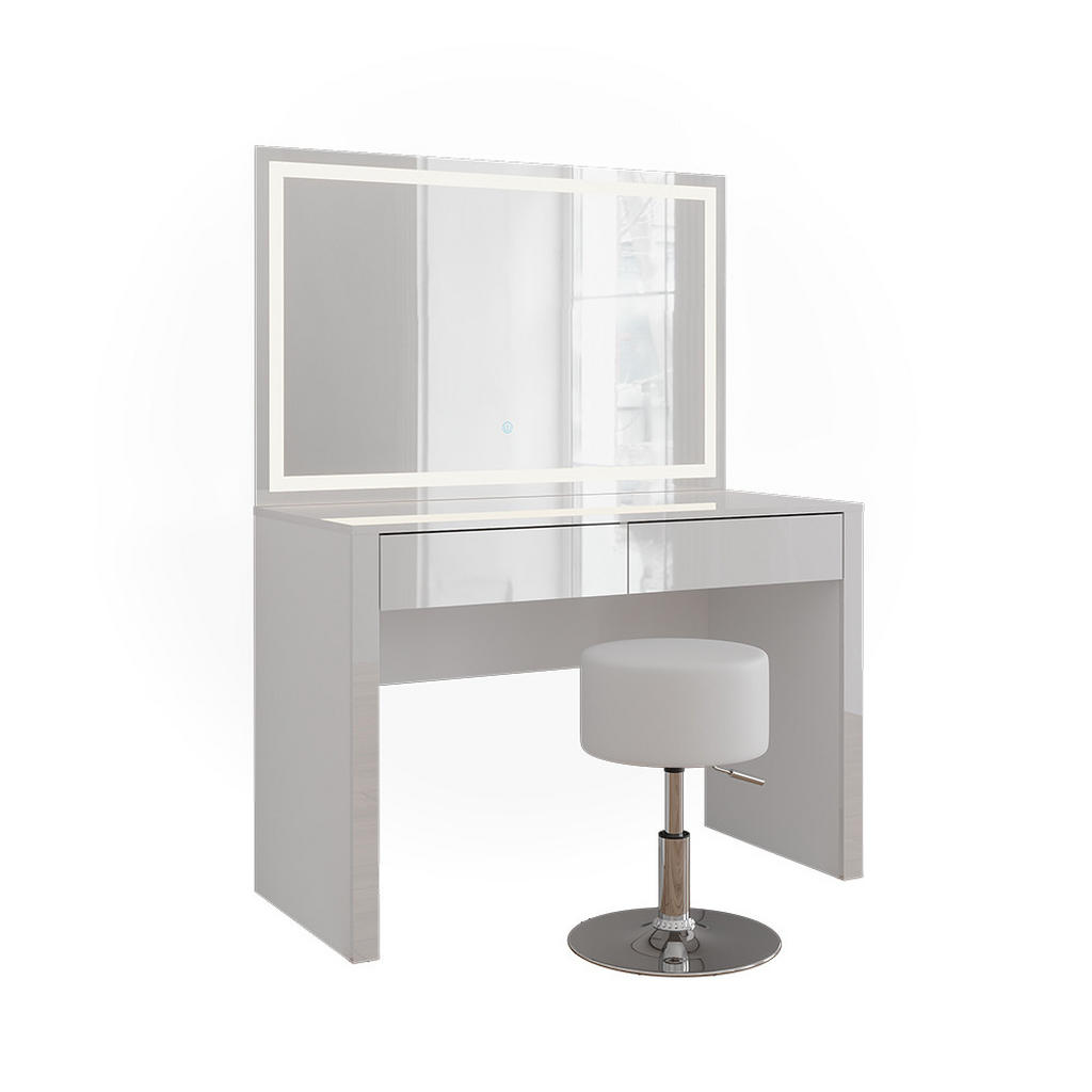 MASĂ DE TOALETĂ Annabelle Alb lucios/alb 110 cm cu oglindă LED și taburet