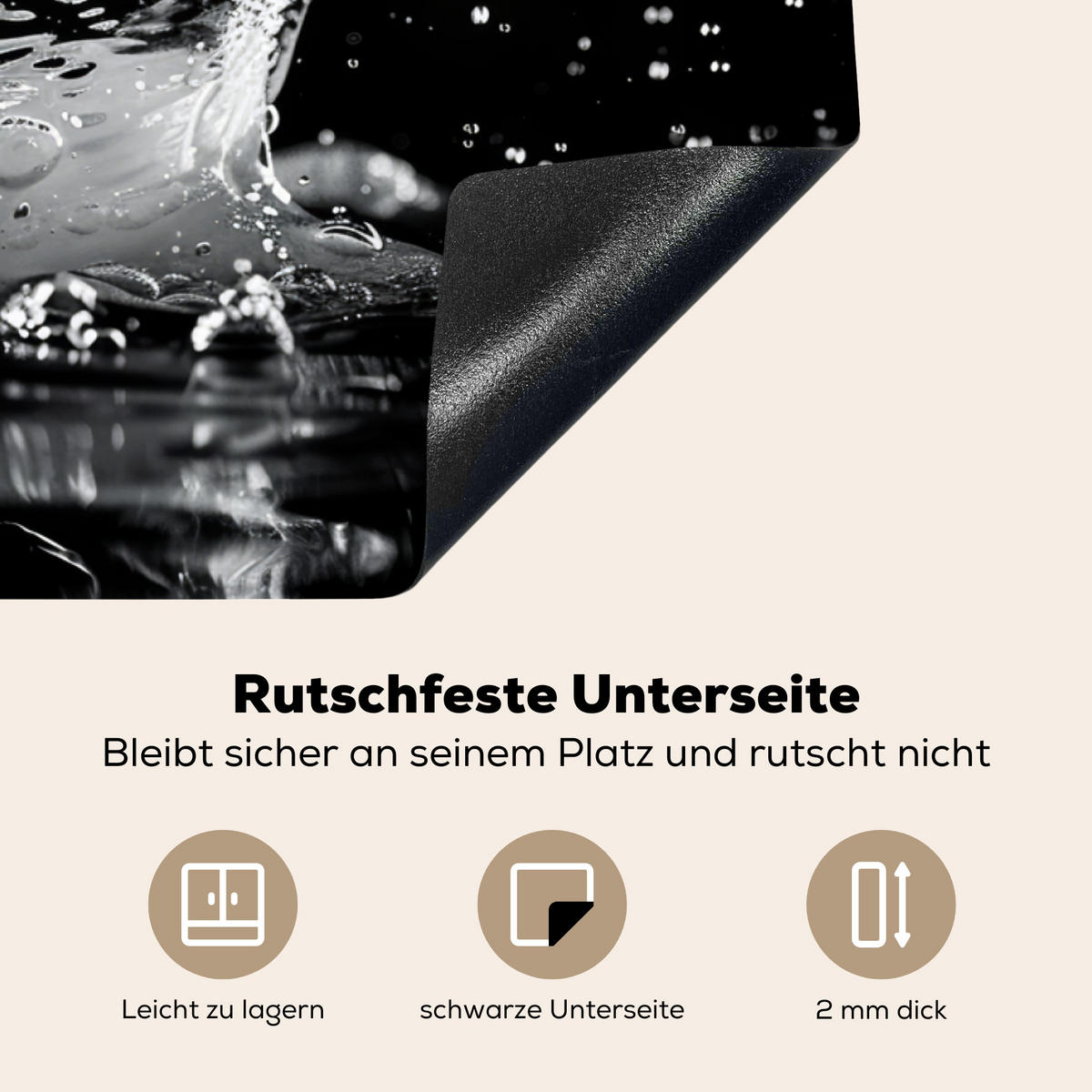 HERDABDECKPLATTE Wasser - Spritzwasser - Schwarz Ceranfeldabdeckung 90x52 cm - Schwarz, Kunststoff (90/52/0.2cm) - MuchoWow