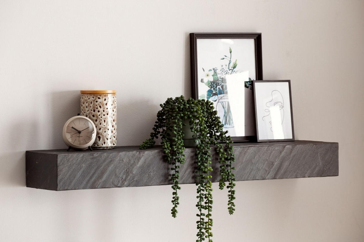 WANDREGAL Mango Massivholz Steinoptik Rechteckig Modern, Grau 90x20x10 cm - Grau, Holz (90/10/20cm) - KADIMA DESIGN