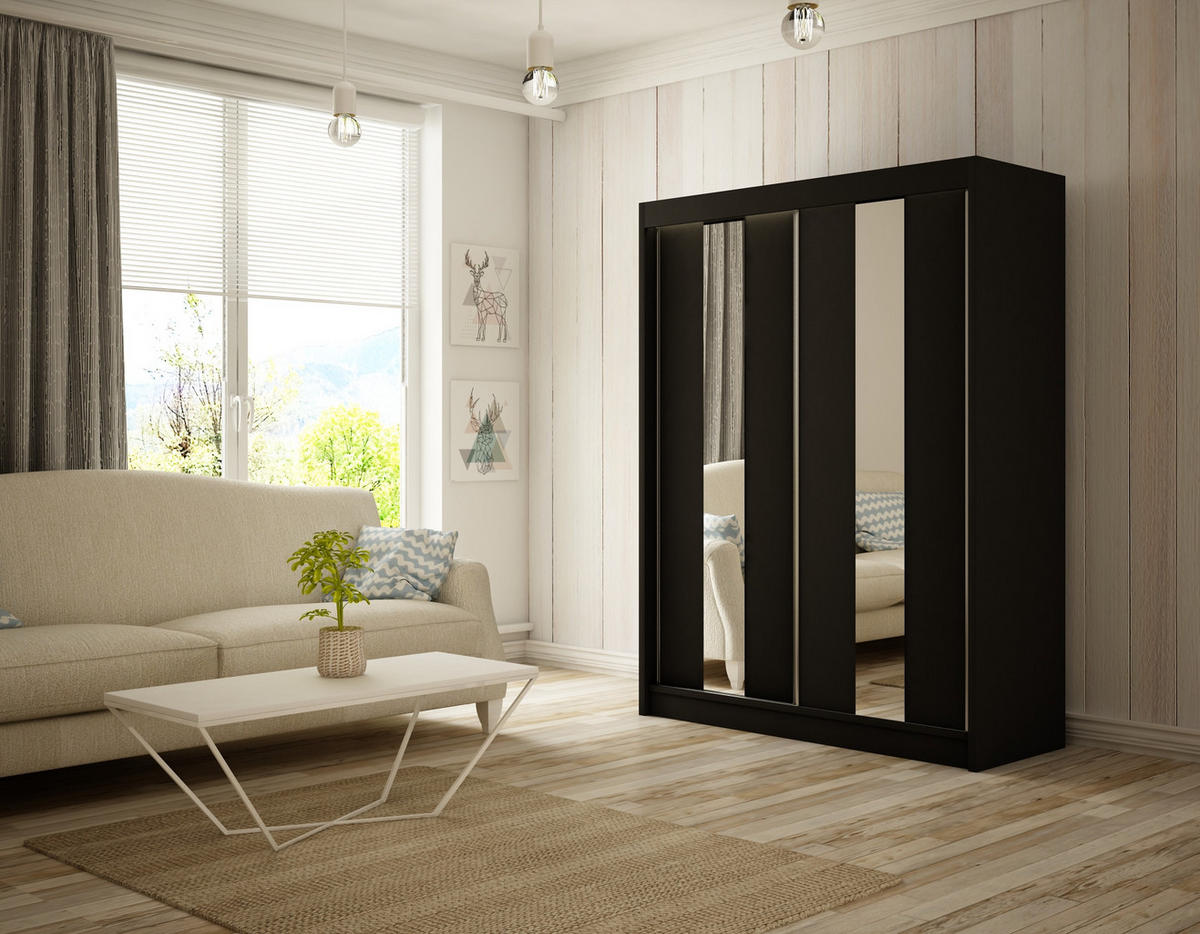 KLEIDERSCHRANK LUKIA - 150 cm - Schwarz - Schwarz, Holzwerkstoff (150/215/61cm) - ALTDECOR