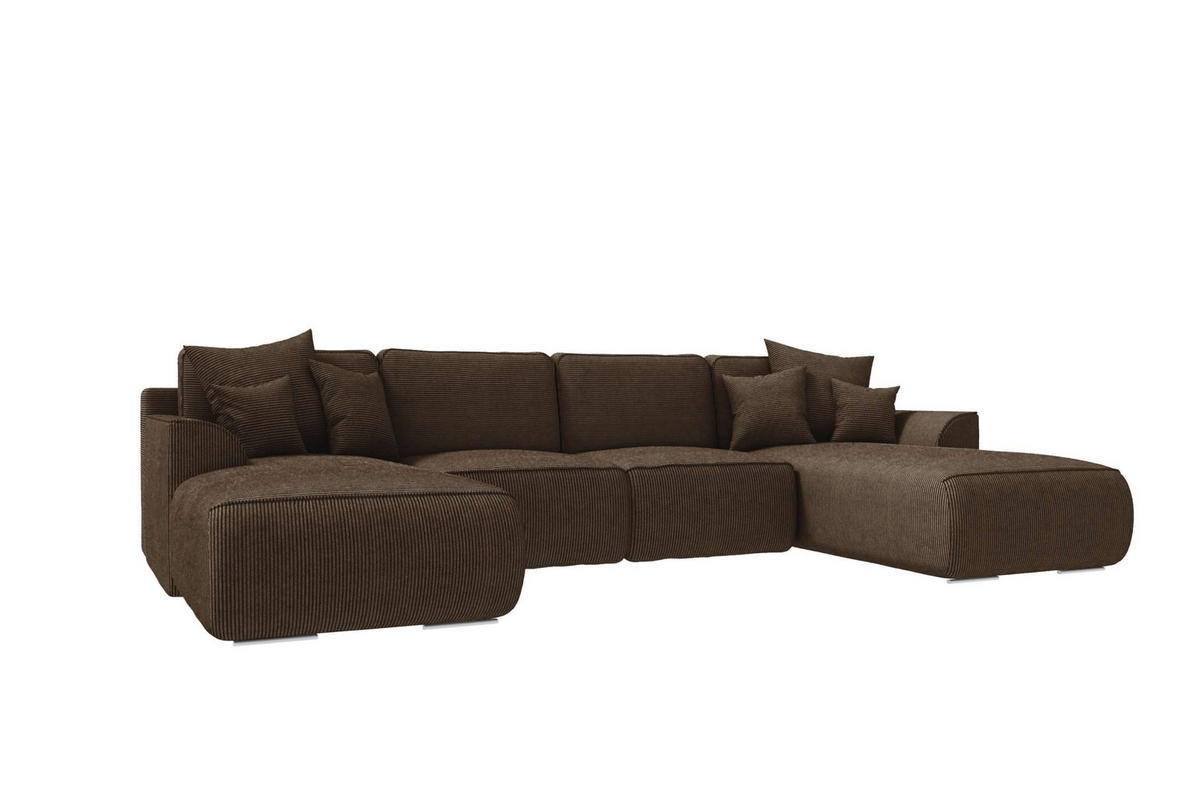 WOHNLANDSCHAFT GUSTO Cordstoff Braun inkl. Schlaffunktion - Chromfarben/Braun, Kunststoff/Textil (306/96/194cm) - 99rooms