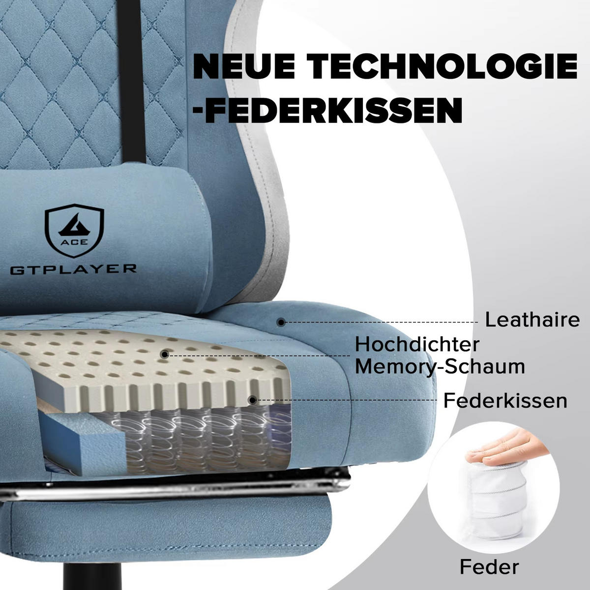 GAMINGSTUHL Stoff mit Federsitz Ergonomisch Blau - Blau, Metall (54/135/50cm) - Kaket