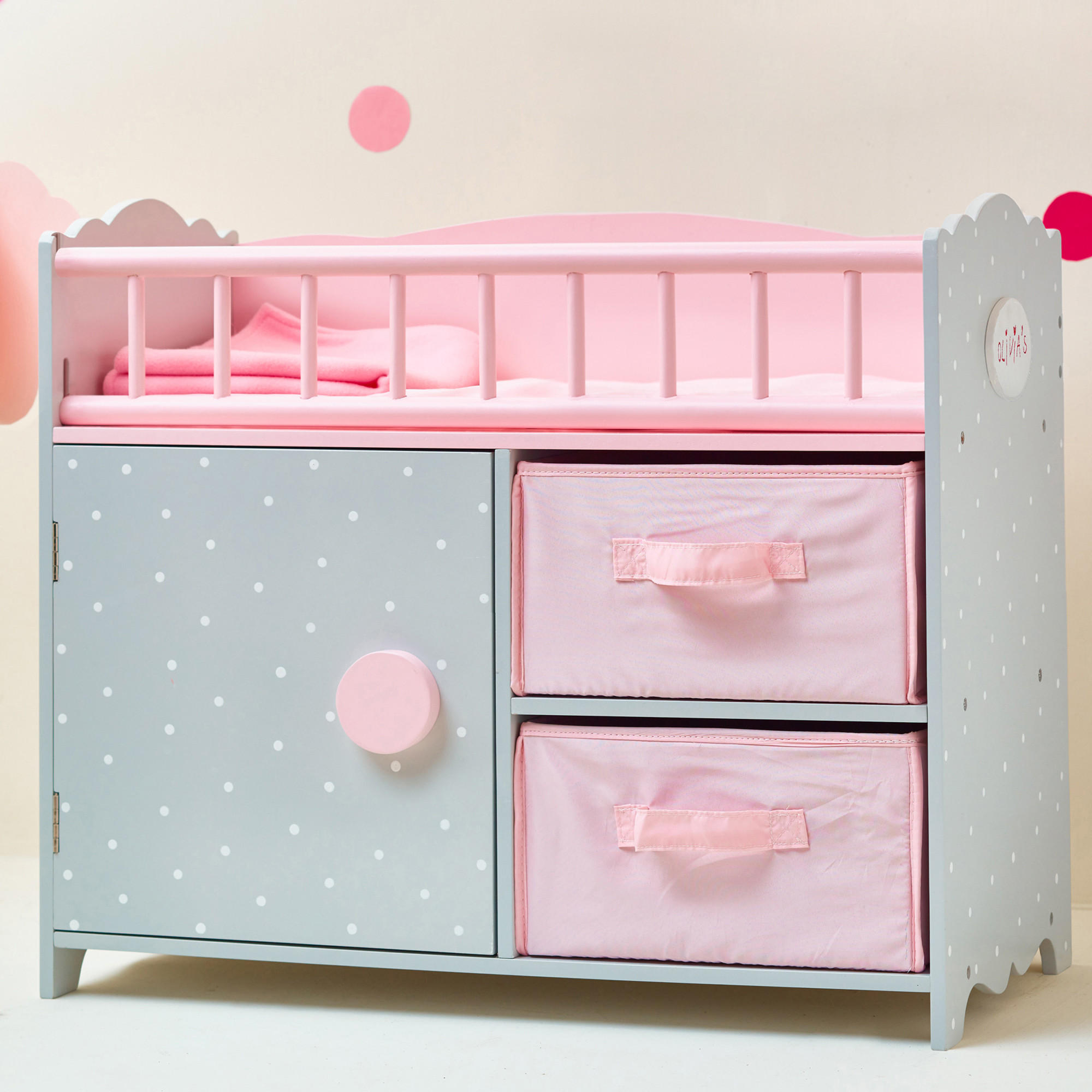 PUPPEN-WICKELTISCH, Rosa/Grau, 46cm - Grau, Holzwerkstoff (26/46/54cm) - Teamson Kids