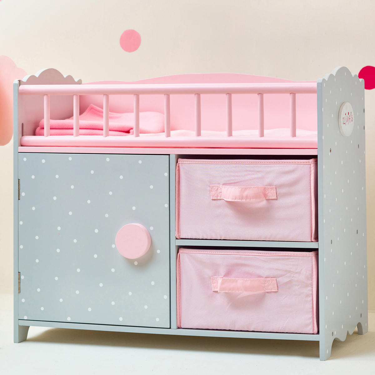PUPPEN-WICKELTISCH, Rosa/Grau, 46cm - Grau, Holzwerkstoff (26/46/54cm) - Teamson Kids