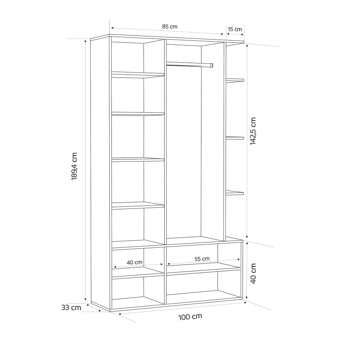 GARDEROBE mit Spiegel ELIOR - Beige, Holz (100/189.4/33cm) - Idohome
