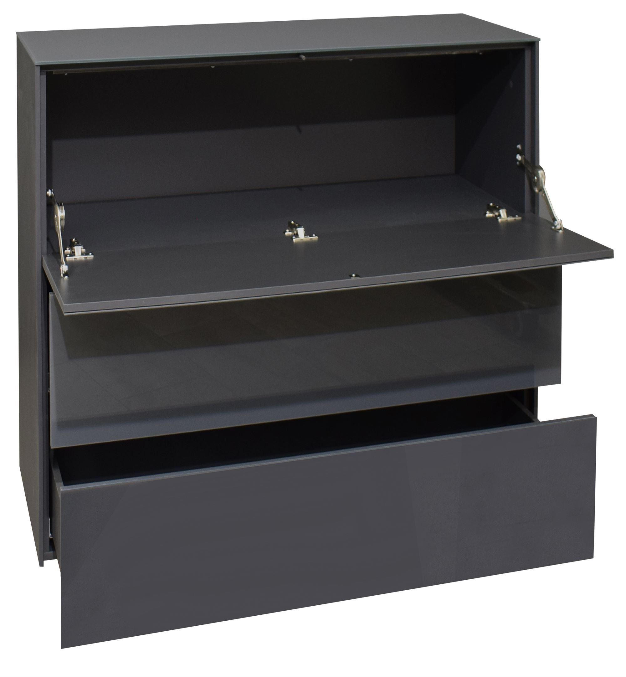 KOMMODE Elfi 82x42x89 Hochglanz Anthrazit/Glas Anthrazit - Anthrazit, Holzwerkstoff (82/89/42cm) - 58aufmkessel