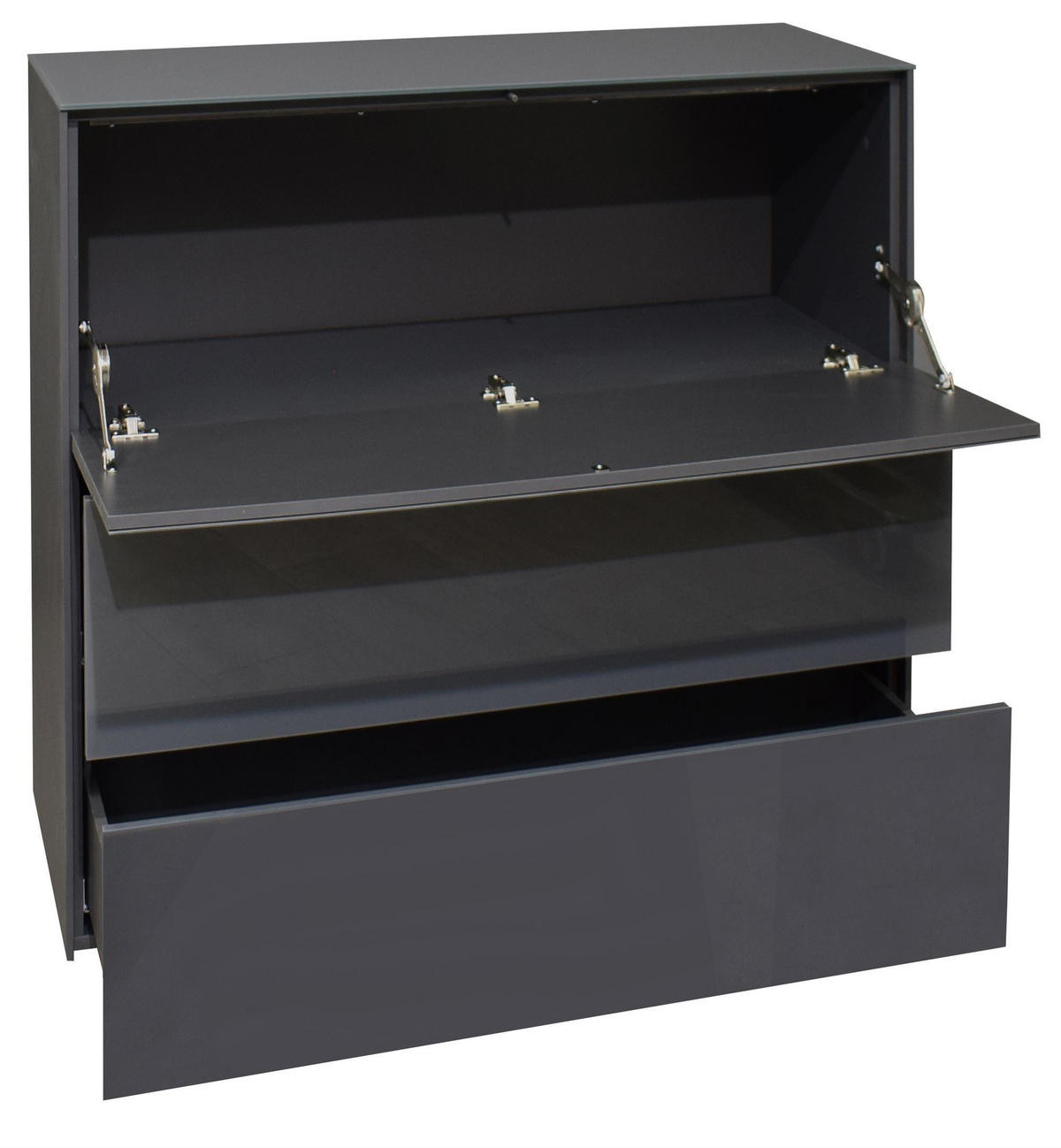 KOMMODE Elfi 82x42x89 Hochglanz Anthrazit/Glas Anthrazit - Anthrazit, Holzwerkstoff (82/89/42cm) - 58aufmkessel
