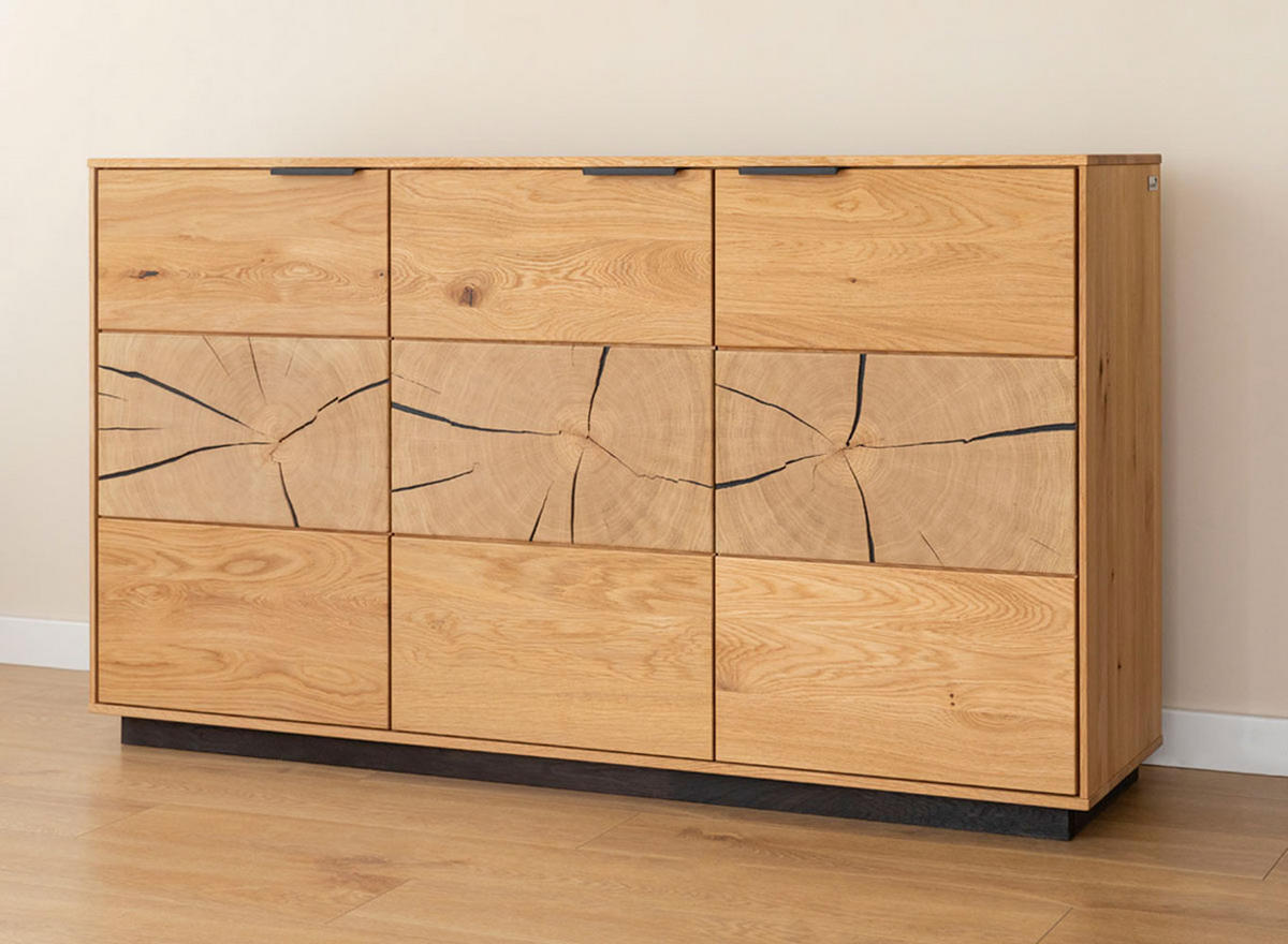 KOMMODE Tirano Eiche Natur / Hirnholz 154 / 39 / 84cm - Eiche Bianco/Eichefarben, Holz/Metall (154/84/39cm) - Feldmann-Wohnen