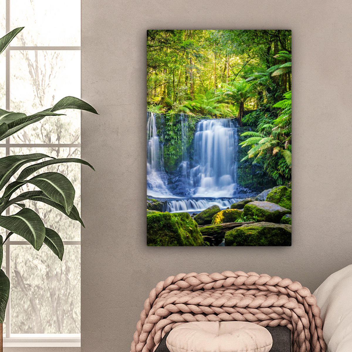 LEINWANDBILD Dschungel - Wasserfall - Australien - Pflanzen - Natur 40x60 cm - Dunkelgrün, Textil (40/60cm) - MuchoWow