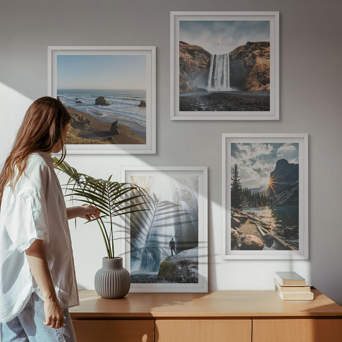 WANDBILDER 4er-Set - 50x50 cm & 40x60 cm Weißer Rahmen - Wasserfälle, Berge, Landschaften, Natur - Weiß, Kunststoff (50/50cm) - ArtPrintCave