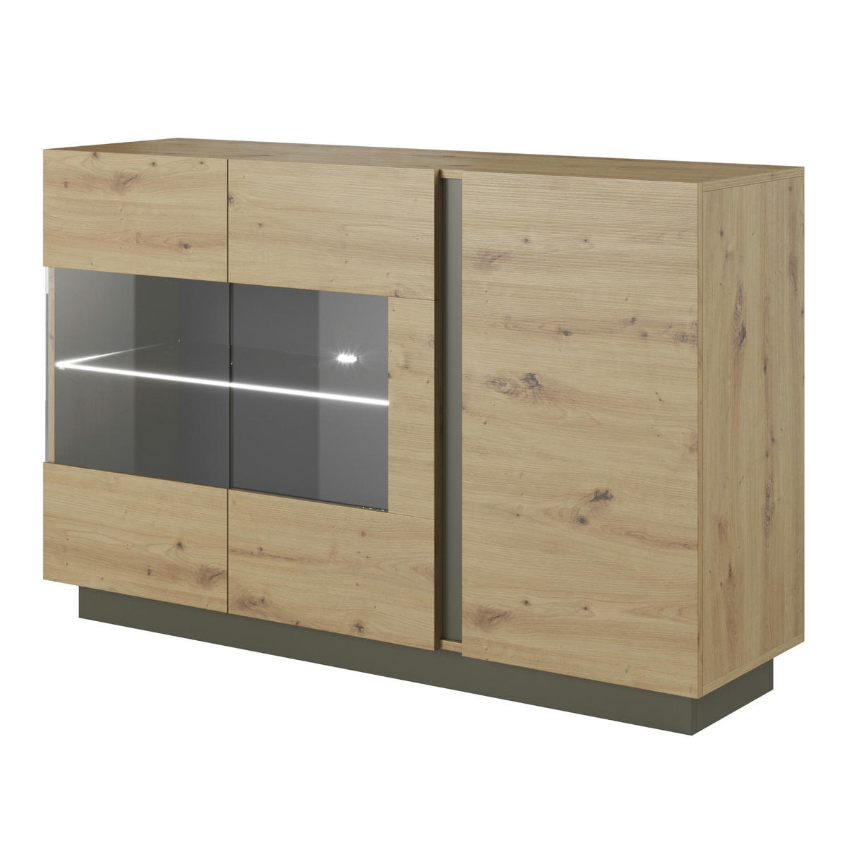 SIDEBOARD ANDEBU KOM1 ABS-Kante Eiche Eiche - Eichefarben/Braun, Glas/Holzwerkstoff (138/91/40cm) - Komodee