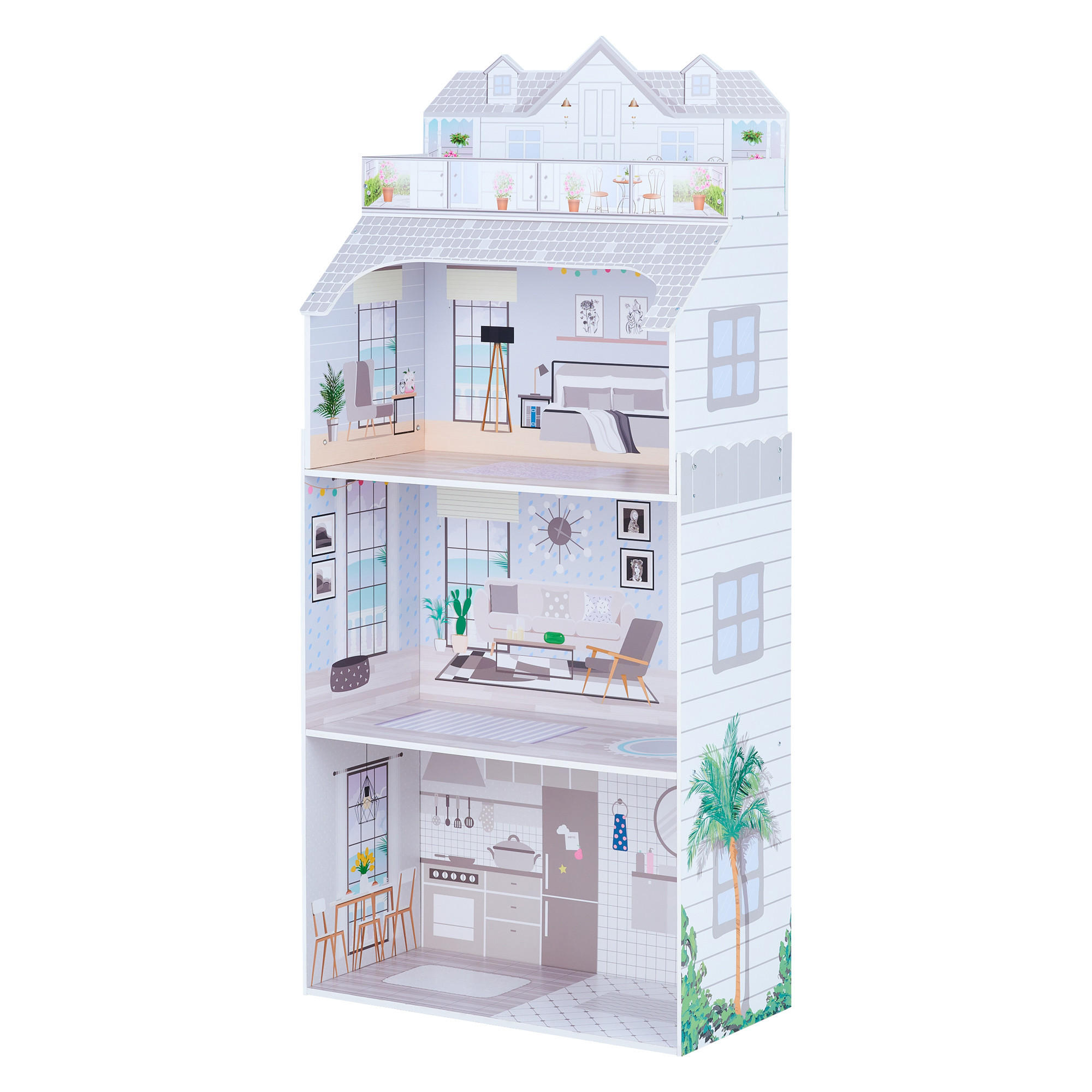 PUPPENHAUS Deluxe aus Holz, Grau, 132cm - Grau, Holzwerkstoff (30/132/61cm) - Teamson Kids