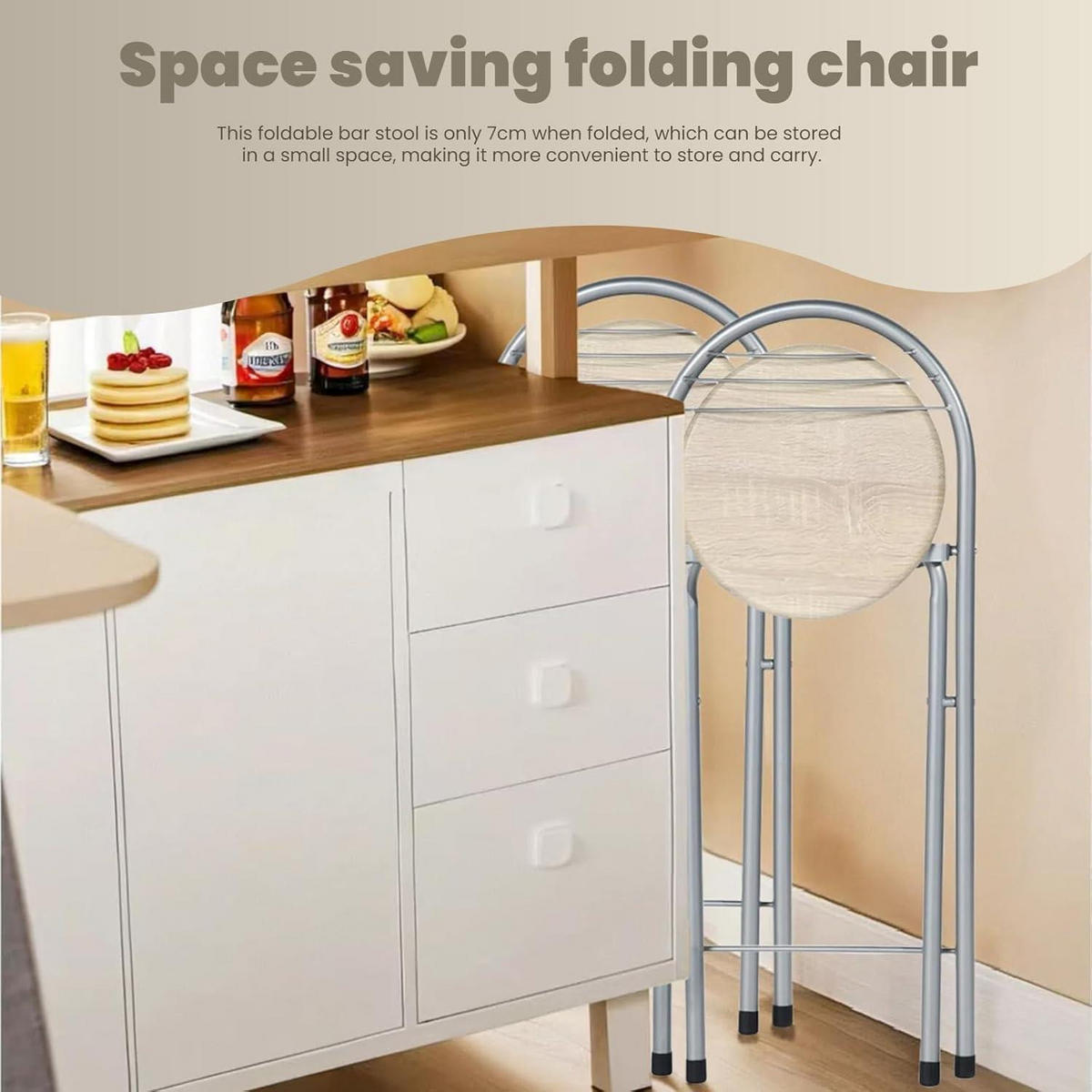 BARHOCKER 6er-Set Holzmaserung und Silber Sitzhöhe 61 cm - Multicolor, Metall (36/79/41cm)